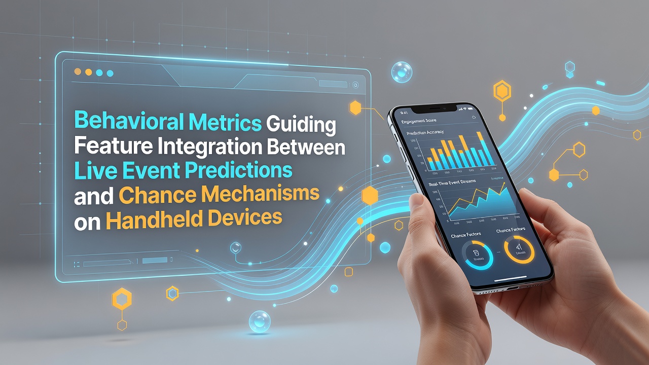 Behavioral metrics dashboard on a handheld device displaying live event predictions integrated with chance-based features