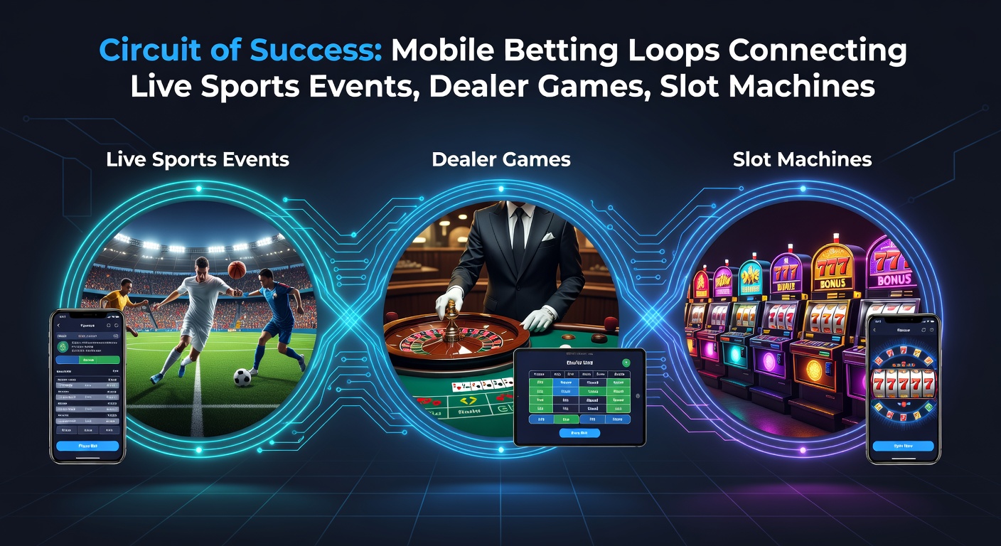 Dynamic graphic of betting circuit loops illustrating flows between sports, casino, payments, and safety features on a mobile interface