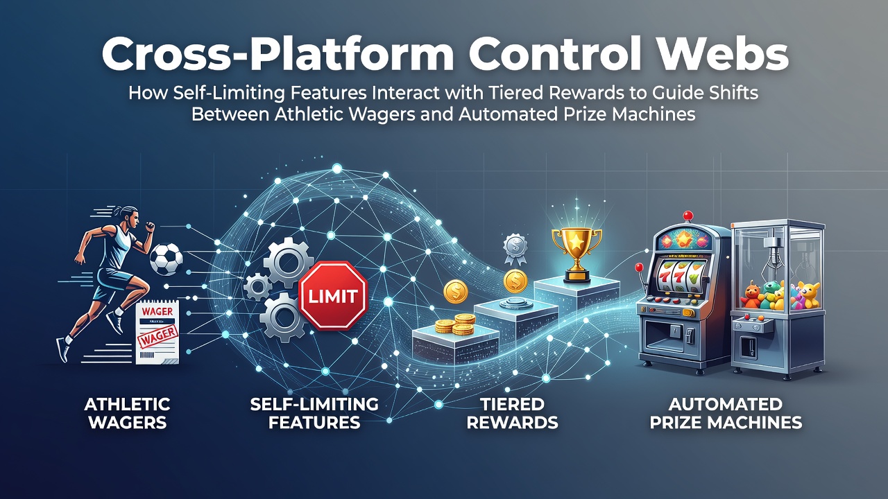 Cross-platform interface showing self-limiting tools alongside tiered reward indicators on a mobile betting app