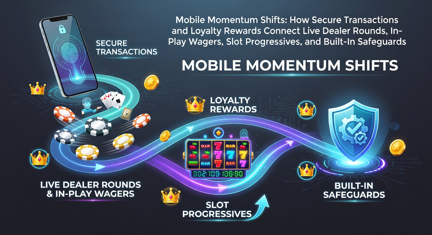 Mobile gaming interface showing secure transaction flows between live dealer tables, in-play sports wagers, and progressive slot machines