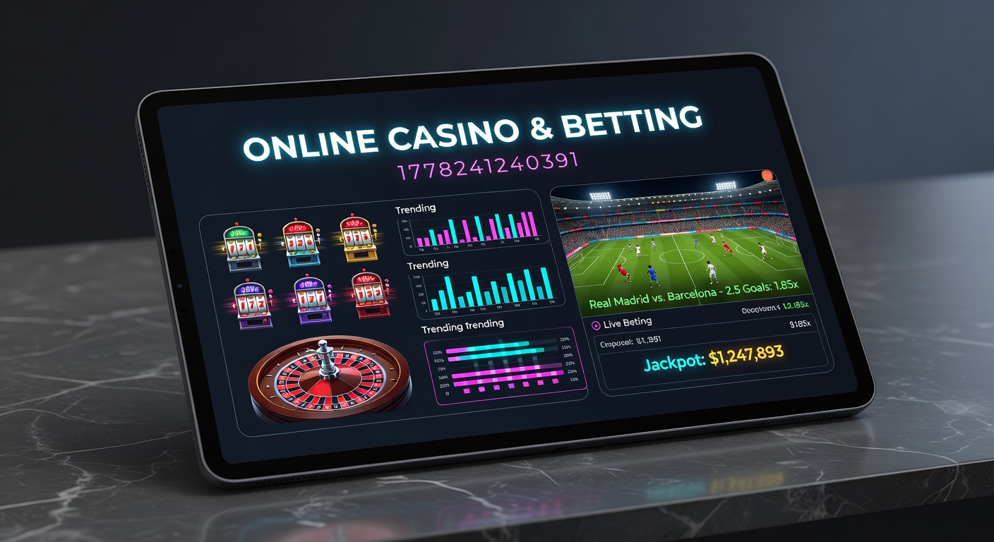 Vibrant digital interface showing online casino slots, roulette wheels, and sports betting odds on a sleek mobile screen, capturing the thrill of modern gambling platforms