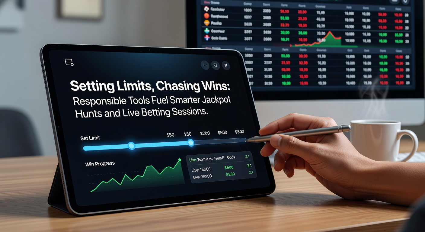 Digital interface showing deposit limit settings and jackpot progress bar on a mobile betting app, highlighting responsible gaming features in action