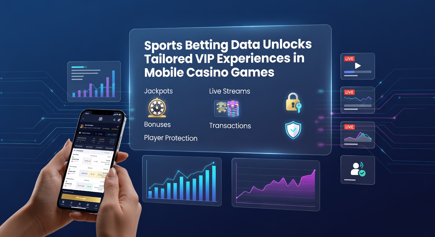 Mobile screen showing sports betting stats feeding into personalized casino VIP dashboard with jackpots, live streams, and bonuses highlighted