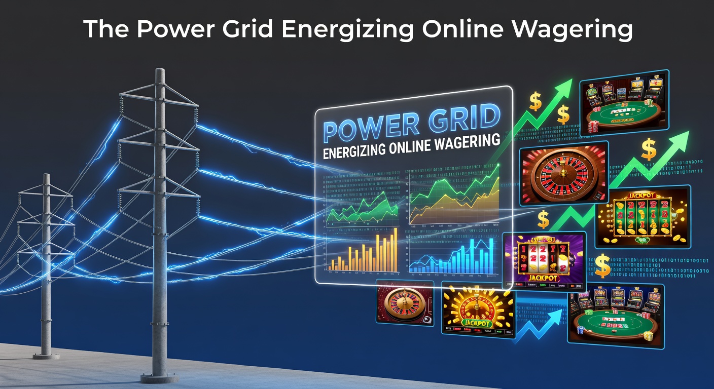 A vast network of servers and power lines illuminating a digital betting interface, symbolizing the infrastructure behind seamless online wagering