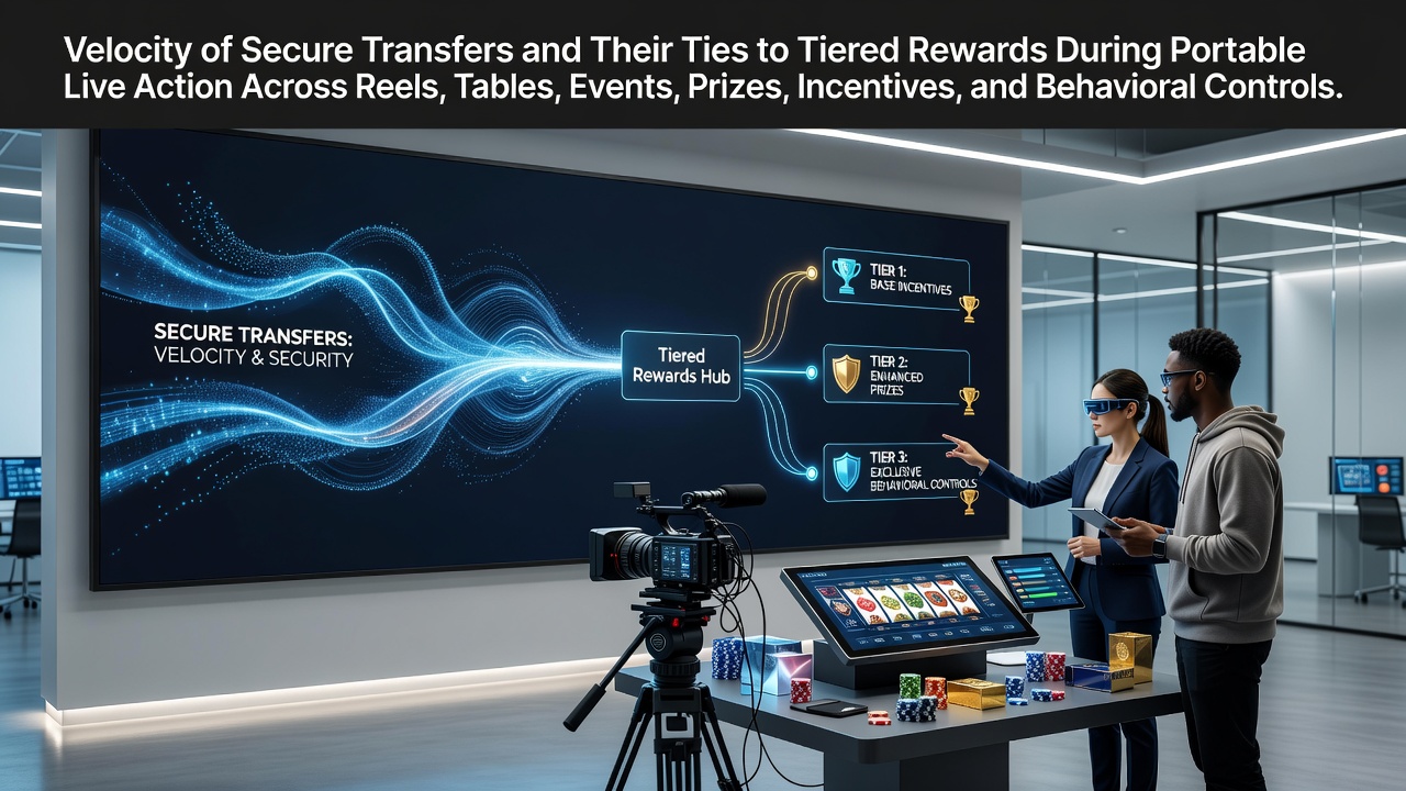 Mobile gaming interface showing secure transfer icons linked to tiered reward levels during live reels and table sessions