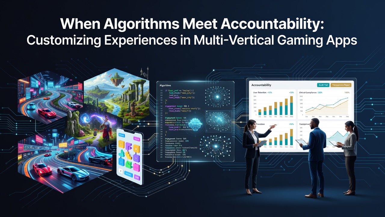 Mobile gaming interface showing personalized game recommendations across different verticals like puzzles, action and simulations